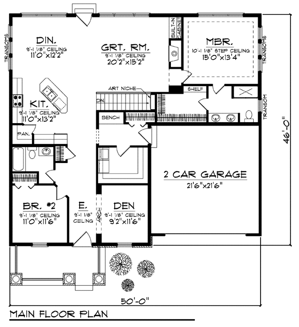 Cottage Country Craftsman One-Story Ranch Level One of Plan 72904