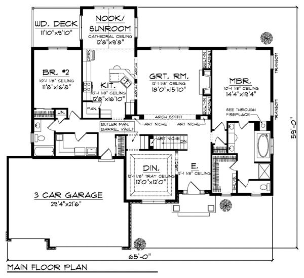 Country Craftsman One-Story Ranch Traditional Level One of Plan 72905