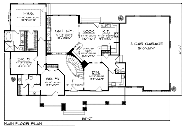 Country Craftsman Farmhouse One-Story Ranch Level One of Plan 72908