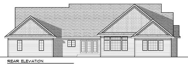 Country Craftsman Farmhouse One-Story Ranch Rear Elevation of Plan 72908