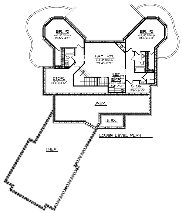 One-Story Ranch Lower Level of Plan 72915