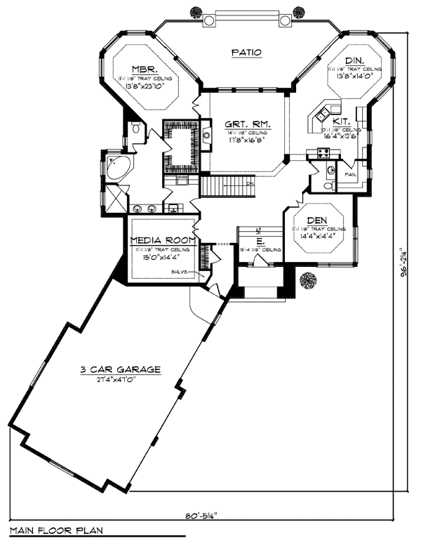One-Story Ranch Level One of Plan 72915
