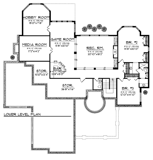 Country European Ranch Lower Level of Plan 72918