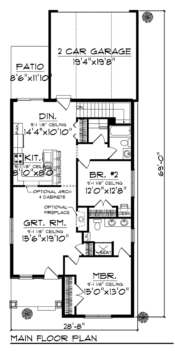 Craftsman Narrow Lot One-Story Ranch Level One of Plan 72920
