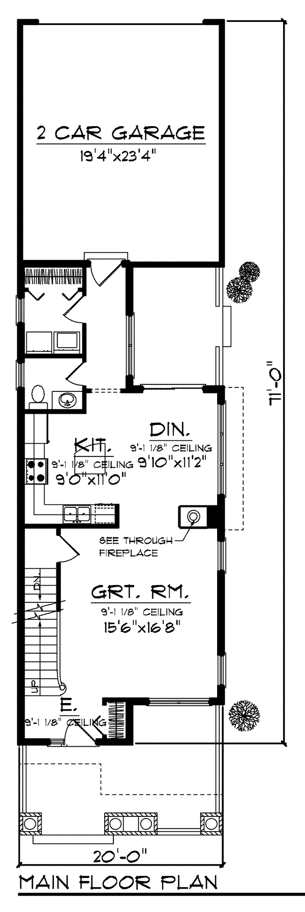 Cottage Craftsman Narrow Lot Level One of Plan 72922