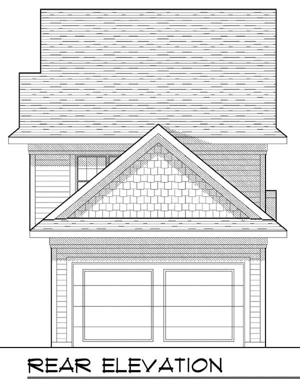 Cottage Craftsman Narrow Lot Rear Elevation of Plan 72922