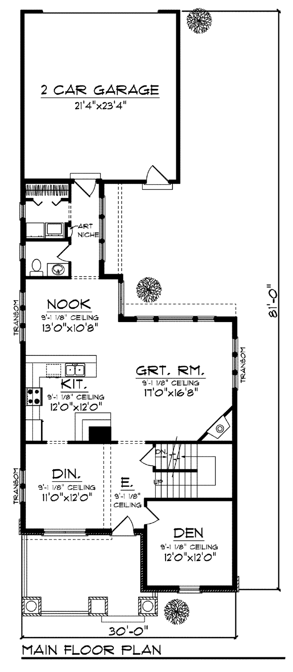 Country Craftsman Narrow Lot Level One of Plan 72925