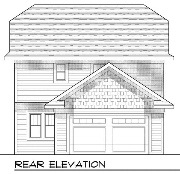 Country Craftsman Narrow Lot Rear Elevation of Plan 72925