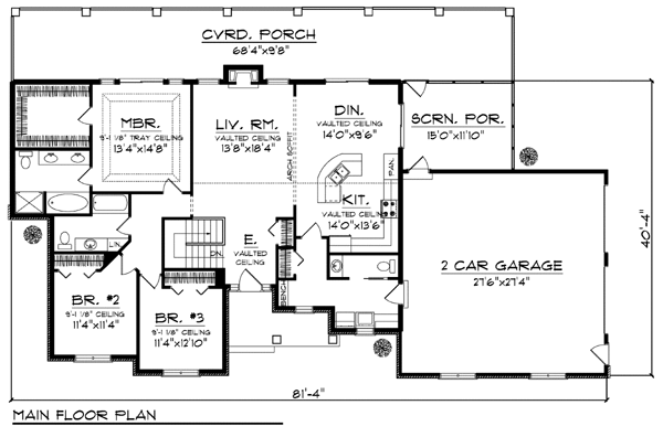 Country European One-Story Level One of Plan 72937