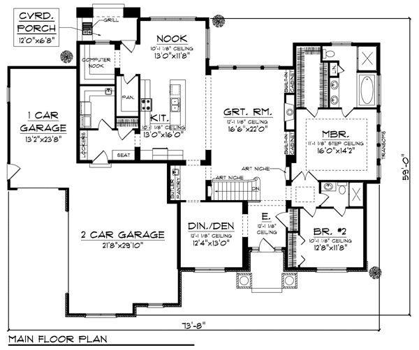 Country Craftsman Ranch Level One of Plan 72940