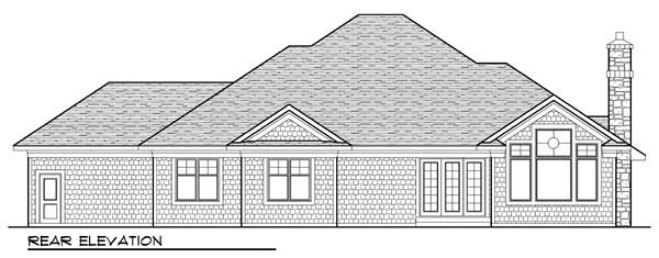 Country Craftsman One-Story Ranch Rear Elevation of Plan 72942