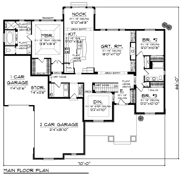 Country Craftsman European One-Story Ranch Level One of Plan 72943