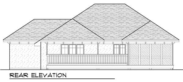 Mediterranean One-Story Ranch Rear Elevation of Plan 72944