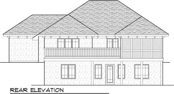 Coastal Mediterranean One-Story Ranch Rear Elevation of Plan 72945