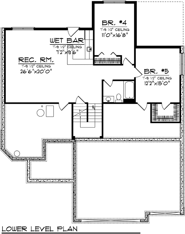 Coastal Mediterranean One-Story Ranch Lower Level of Plan 72949