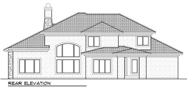 Coastal Mediterranean Rear Elevation of Plan 72951