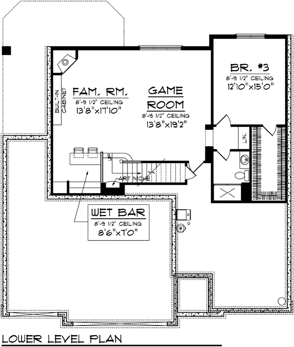 Country Craftsman One-Story Ranch Lower Level of Plan 72956