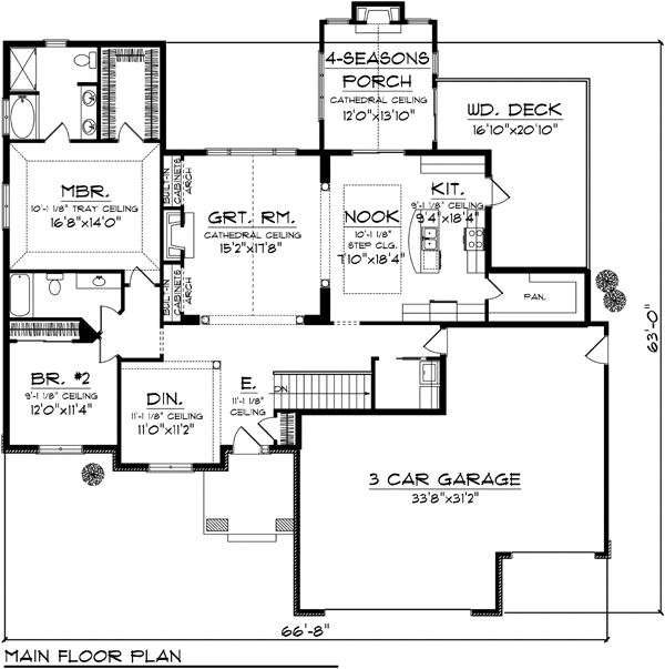 One-Story Ranch Traditional Level One of Plan 72959