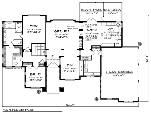 One-Story Ranch Level One of Plan 72961