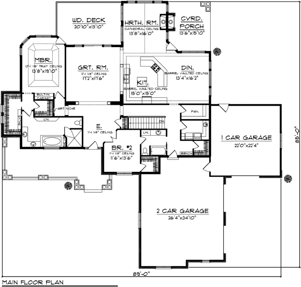 Country Craftsman European One-Story Ranch Level One of Plan 72963