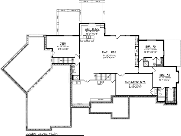 European One-Story Ranch Lower Level of Plan 72968