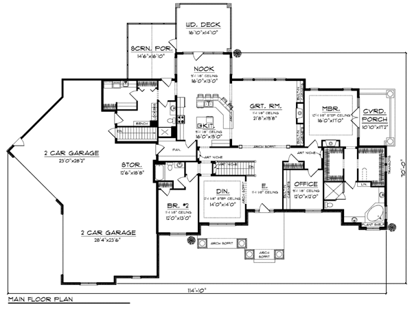 European One-Story Ranch Level One of Plan 72968