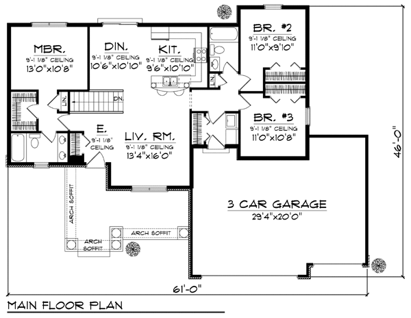 Cottage Craftsman One-Story Ranch Level One of Plan 72969