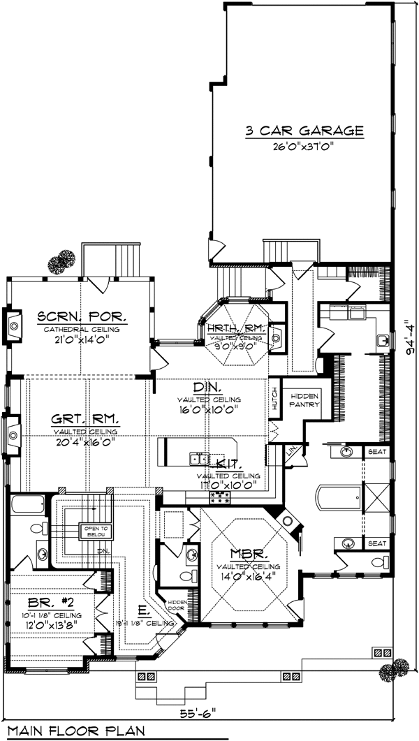 Cottage Craftsman Level One of Plan 72997