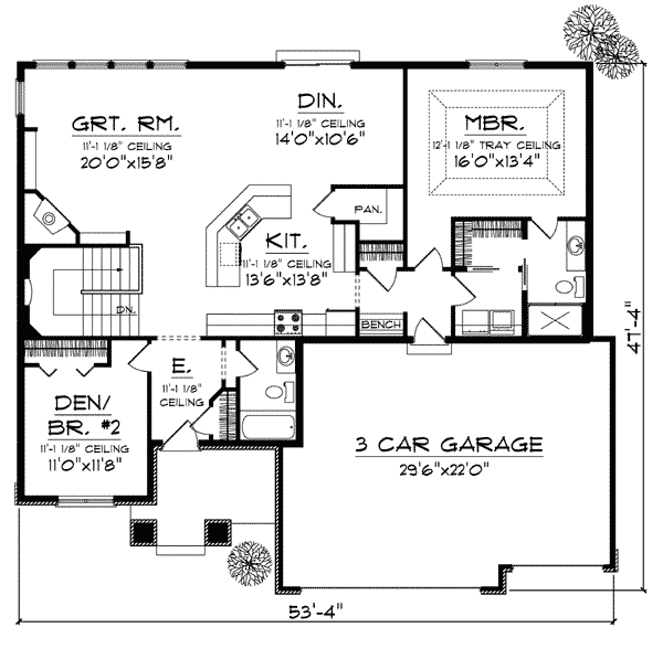 Bungalow Craftsman One-Story Level One of Plan 73002