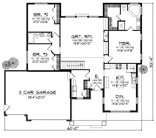Bungalow Craftsman One-Story Level One of Plan 73006