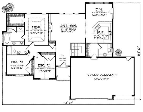 European One-Story Traditional Level One of Plan 73008