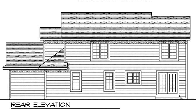 Traditional Rear Elevation of Plan 73009