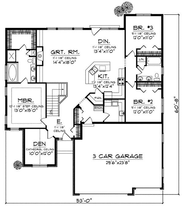 European One-Story Traditional Level One of Plan 73010