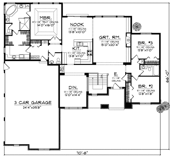 European One-Story Traditional Level One of Plan 73017