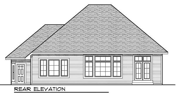 One-Story Rear Elevation of Plan 73036