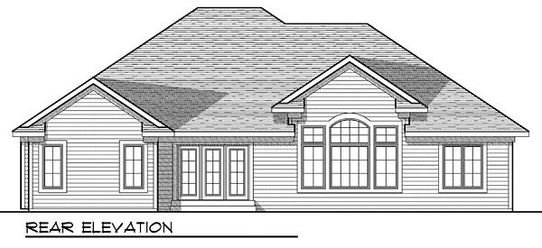 One-Story Rear Elevation of Plan 73039