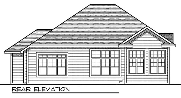 One-Story Rear Elevation of Plan 73040