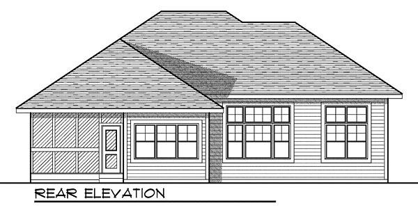 One-Story Rear Elevation of Plan 73041