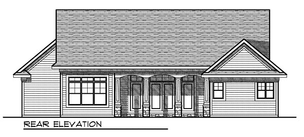 One-Story Rear Elevation of Plan 73042