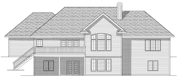 One-Story Rear Elevation of Plan 73077