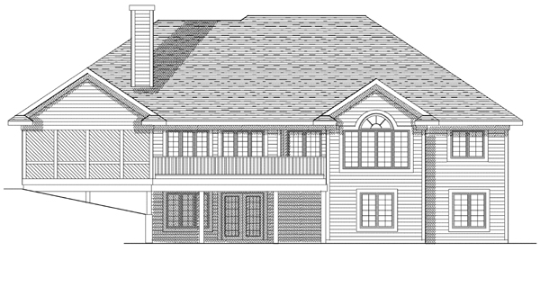 One-Story Rear Elevation of Plan 73078