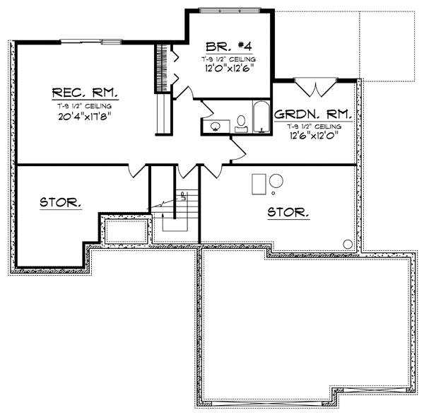 One-Story Lower Level of Plan 73080