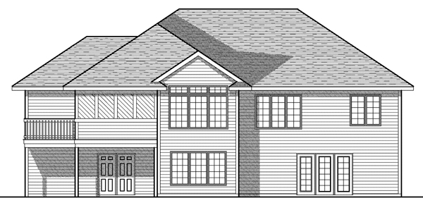 One-Story Rear Elevation of Plan 73080