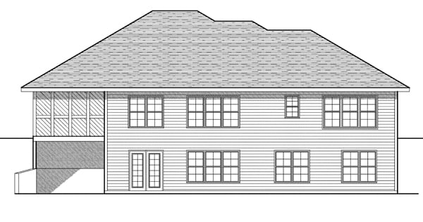 One-Story Rear Elevation of Plan 73081