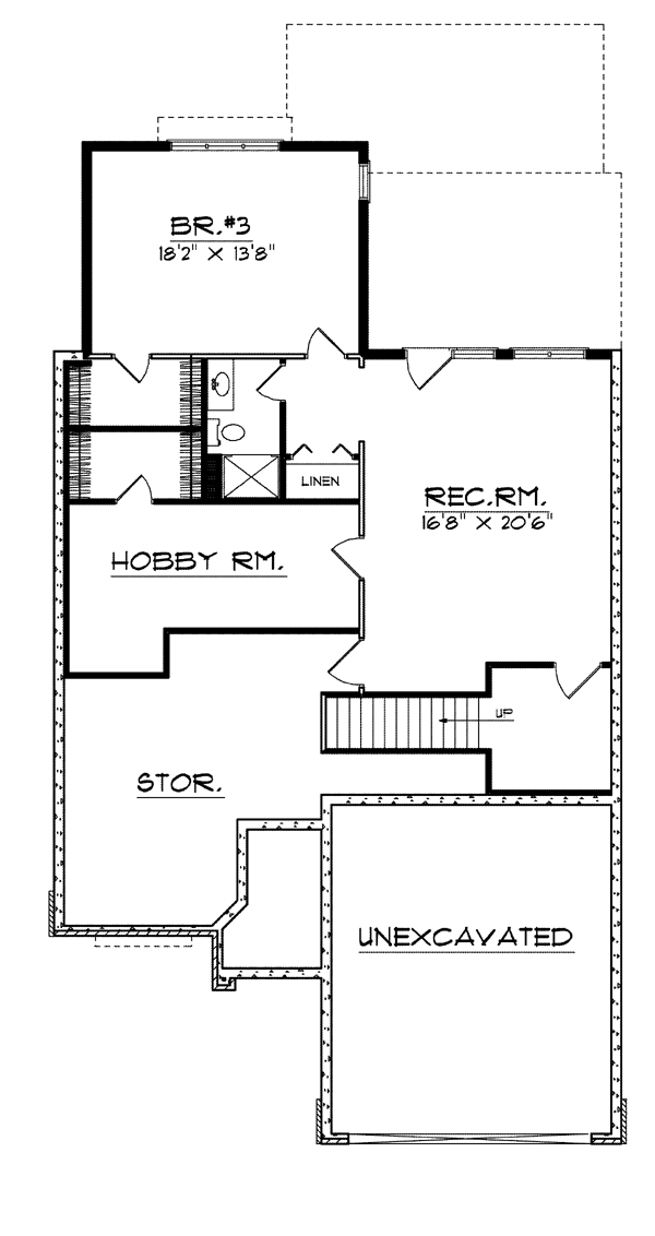 One-Story Ranch Traditional Lower Level of Plan 73096