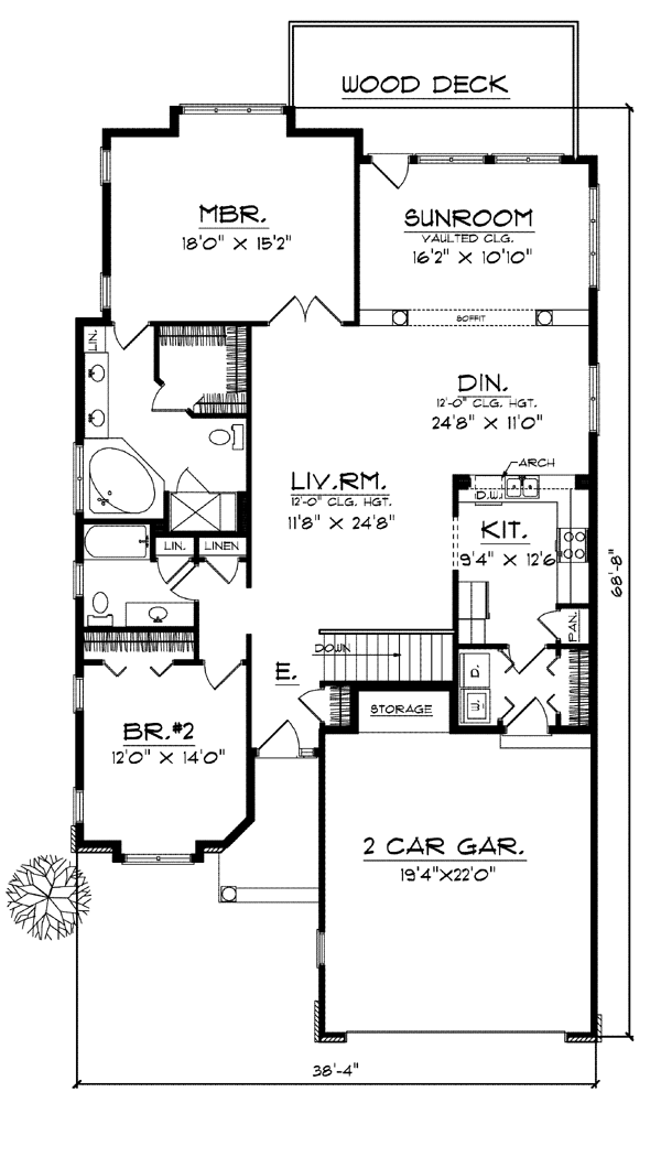 One-Story Ranch Traditional Level One of Plan 73096