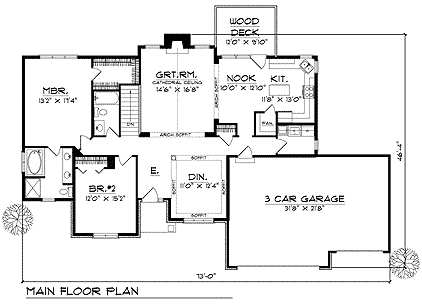 One-Story Ranch Traditional Level One of Plan 73101