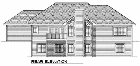 One-Story, Ranch, Traditional Plan with 1710 Sq. Ft., 2 Bedrooms, 2 Bathrooms, 3 Car Garage Rear Elevation