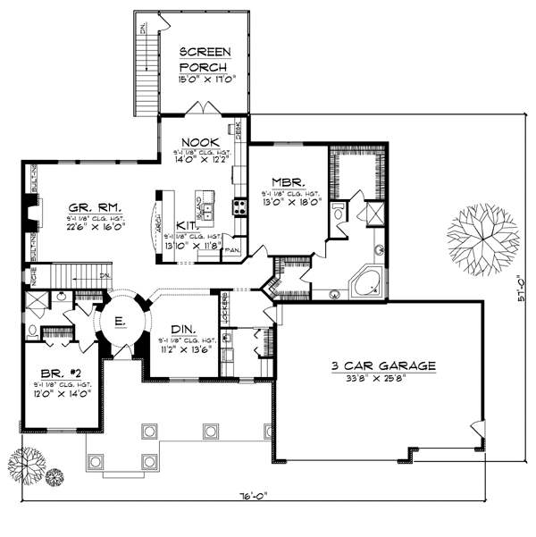 One-Story Ranch Level One of Plan 73109
