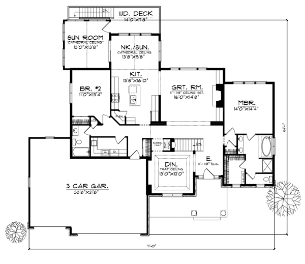 One-Story Ranch Level One of Plan 73110